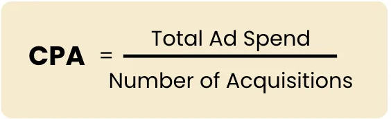 CPA equals total ad spend divided by number of acquisitions.